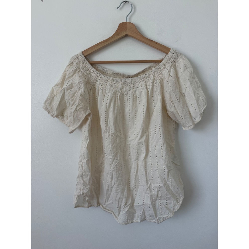 H&M Eyelet Off-the-Shoulder Boho Blouse – White – Size US 10